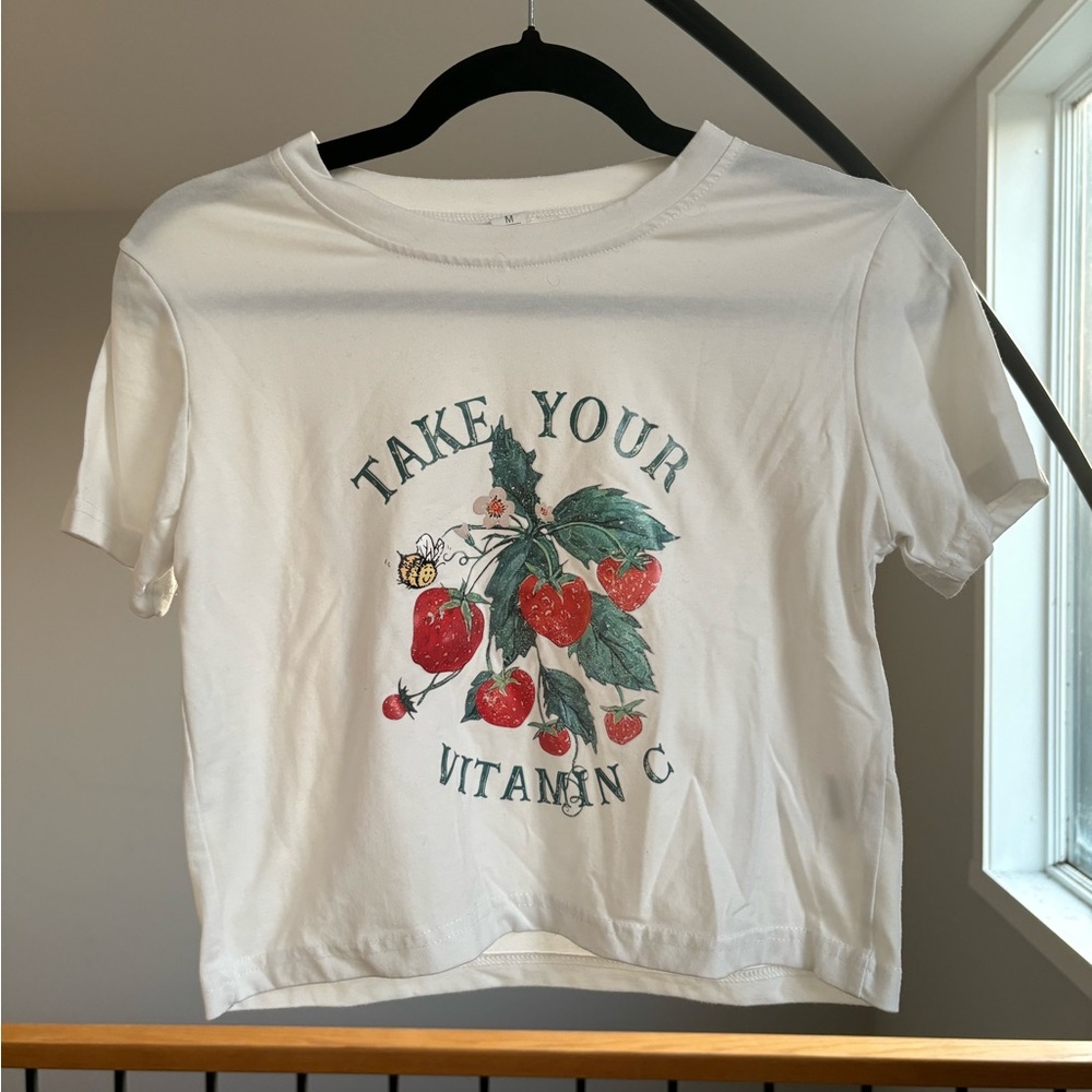 Graphic white strawberry top